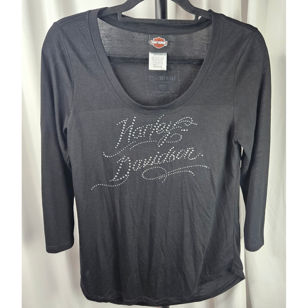 Women's Harley Davidson Rhinestone Top 3/4 Sleeve Deluxe Back Detail Medium‎